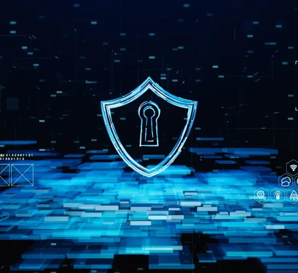 Digital lock shield icon representing cybersecurity for a Cyber Insurance Audit in 2025