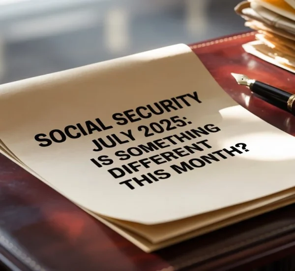 Calendar marked July 2025 with Social Security card and dollar icons, suggesting changes to Social Security benefits.